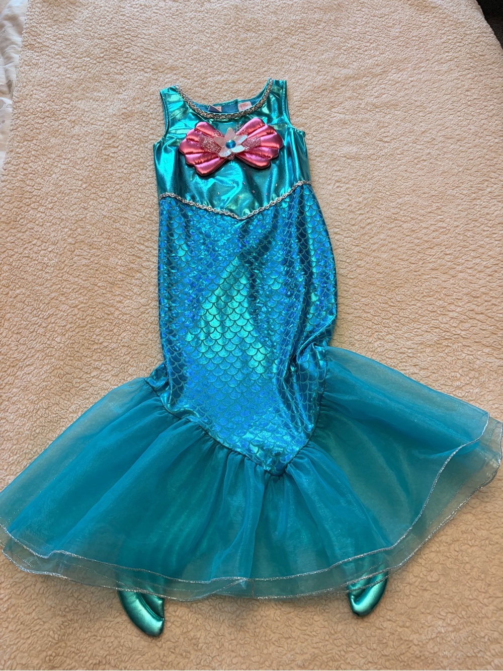 5/6T Girls Teal Mermaid Costume Dress with Pink Bow
